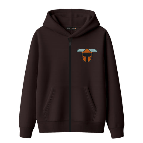 Kahverengi Logo İşlemeli Hırka