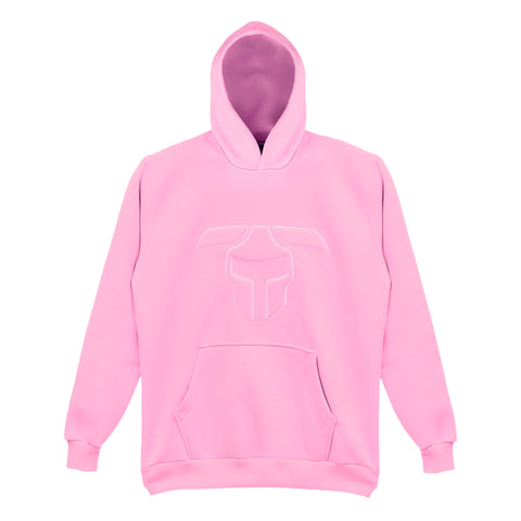 Pembe Logo Kabartmalı Hoodie